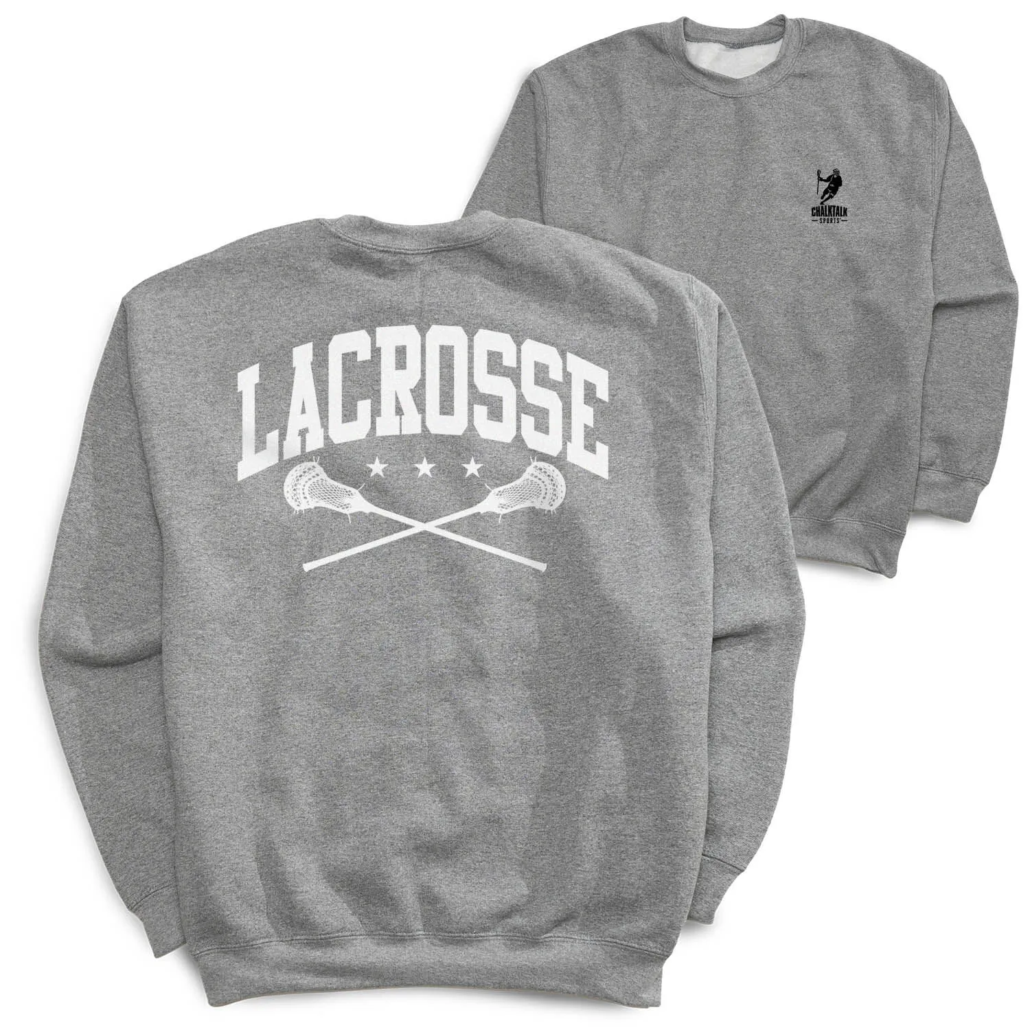 Guys Lacrosse Crewneck Sweatshirt - Lacrosse Crossed Sticks (Back Design) 